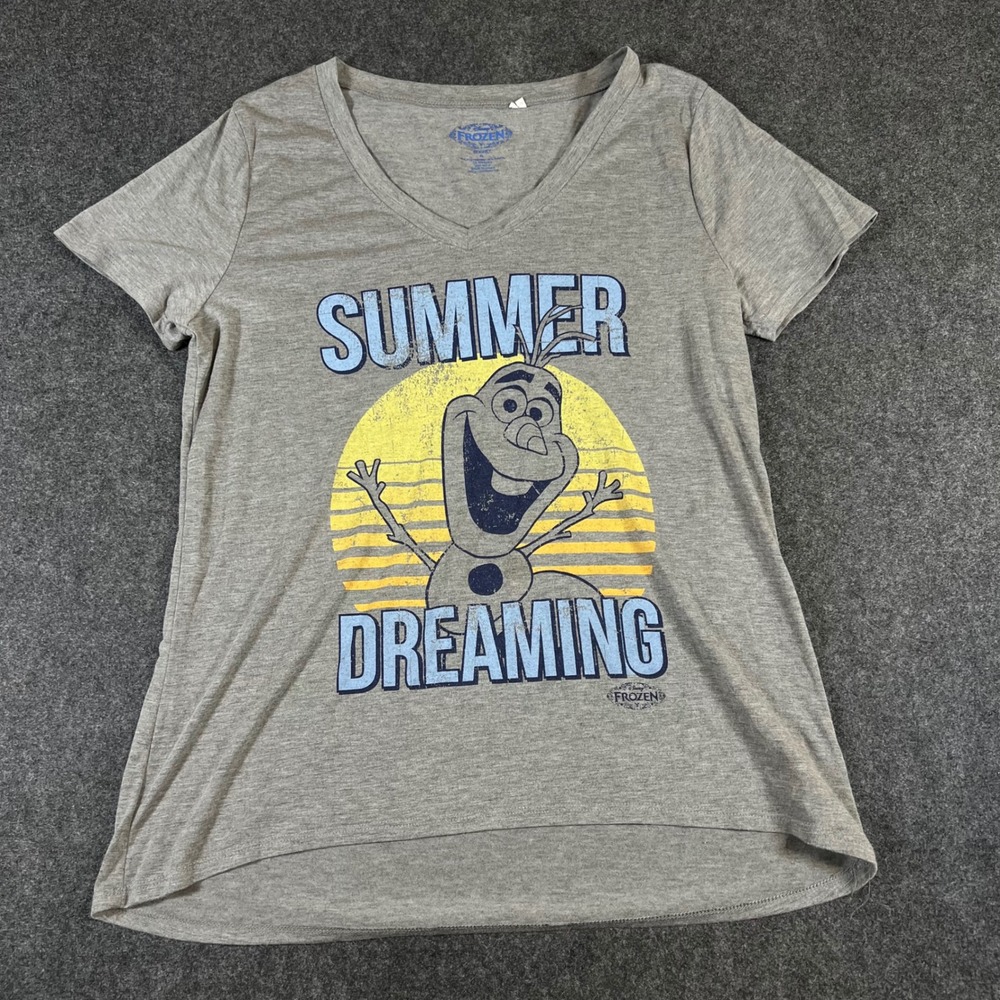 Disney Frozen Olaf Summer Dreaming‎ Graphic V-Neck T-Shirt Gray XL